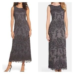 Pissarro Nights Embellished Mesh Gown, Graphite, Size 8